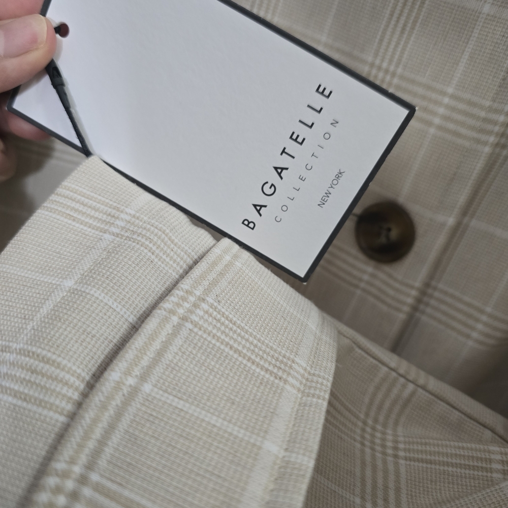 bagatelle Beige Plaid Double-Breasted Trench Coat - Picture 7 of 17